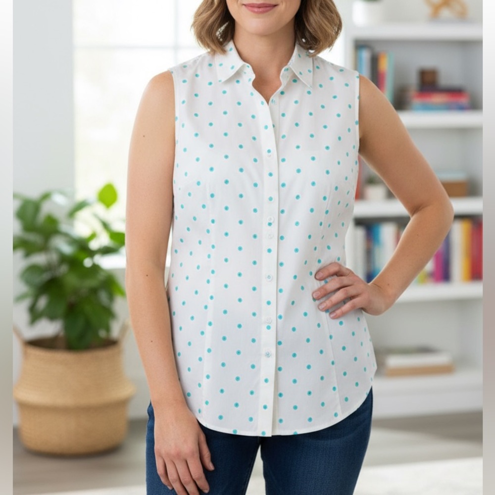 NWT Talbots Sleeveless  Polka Dot Shirt size 14